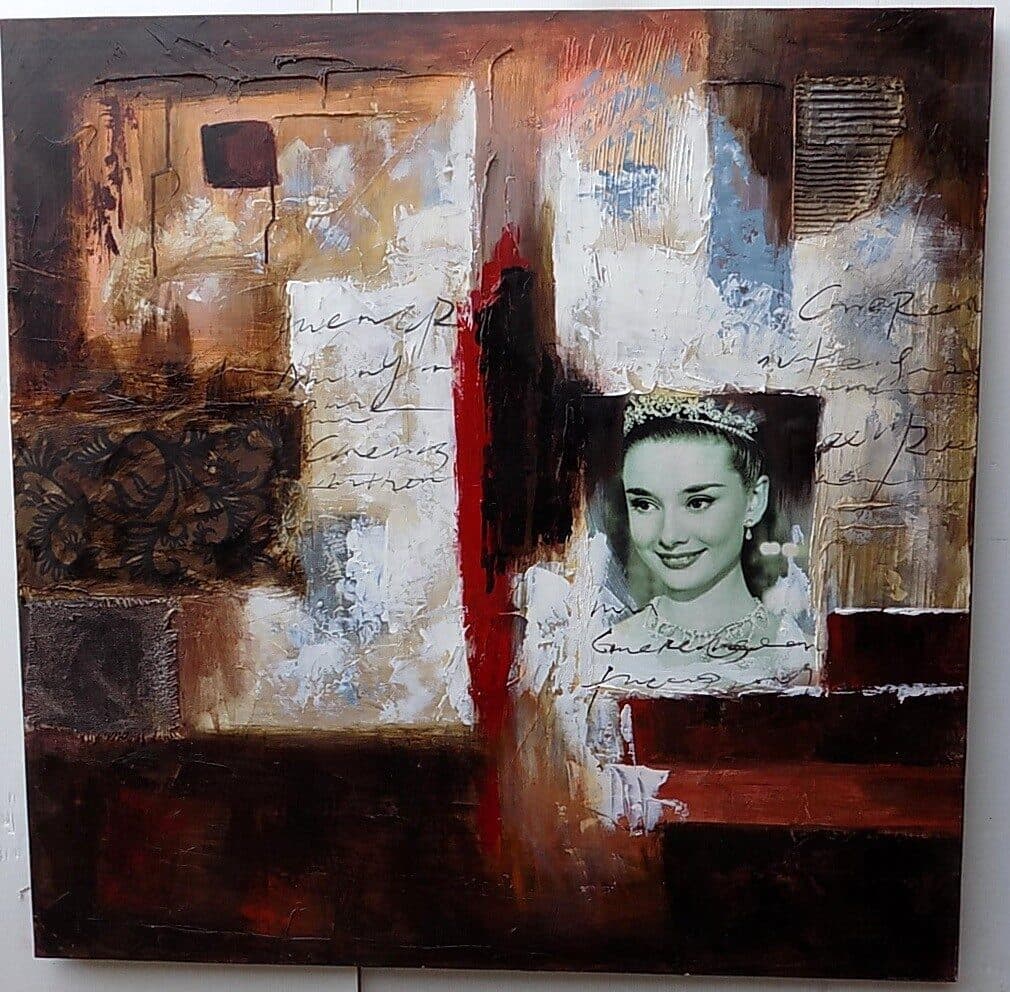 Quadro Audrey Hepburn la regina del cinema mito ad olio cm 100x100 dipinto 1 artisti attori attrici - 3