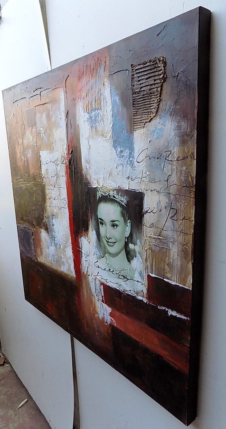 Quadro Audrey Hepburn la regina del cinema mito ad olio cm 100x100 dipinto 1 artisti attori attrici - 6