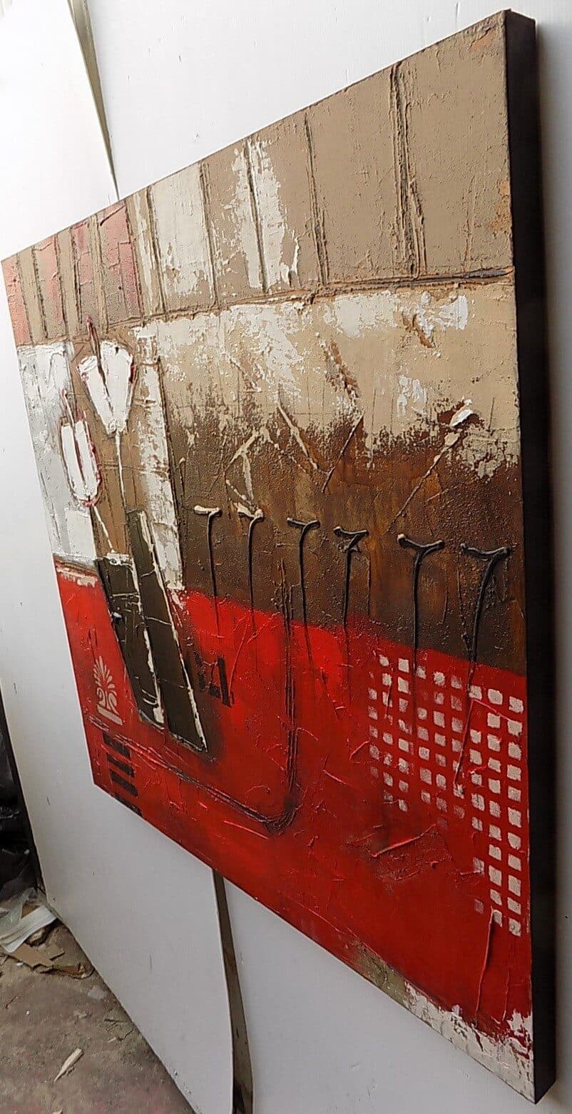 Quadro floreale tupipani bianchi su base rossa astratto ad olio cm 100x100 dipinto 2 - 7