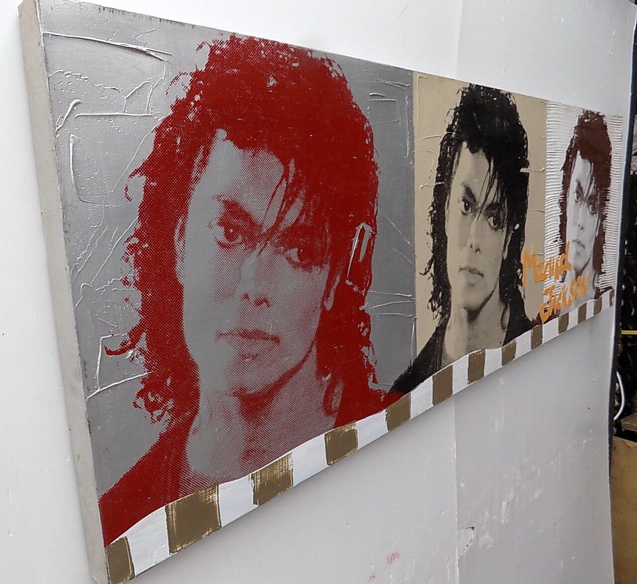 Quadro Michael Jackson il re del pop ad olio cm 150x50 testata letto dipinto 6 artisti musica - 6