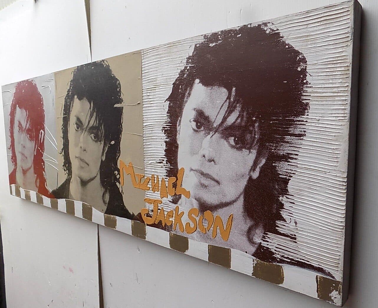 Quadro Michael Jackson il re del pop ad olio cm 150x50 testata letto dipinto 6 artisti musica - 7