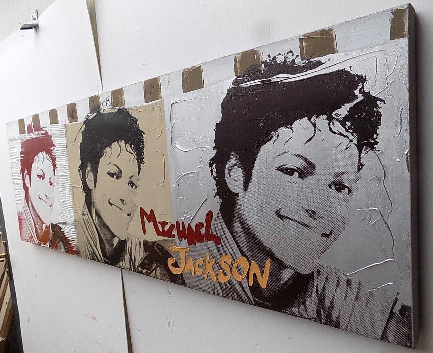 Quadro Michael Jackson il re del pop ad olio cm 150x50 testata letto dipinto 5 artisti musica - 7