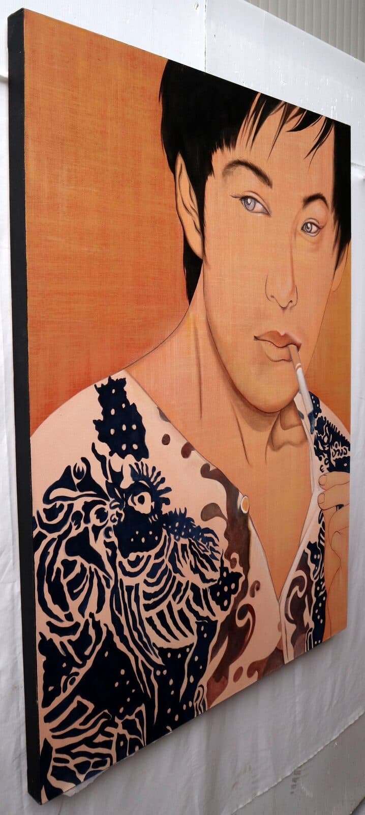 Quadro dipinto in stile giapponese antico cm120x90  samurai manga - 3