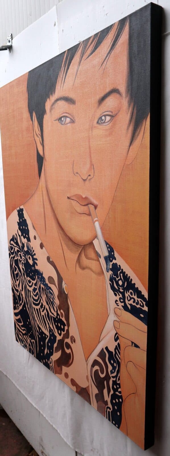Quadro dipinto in stile giapponese antico cm120x90  samurai manga - 4