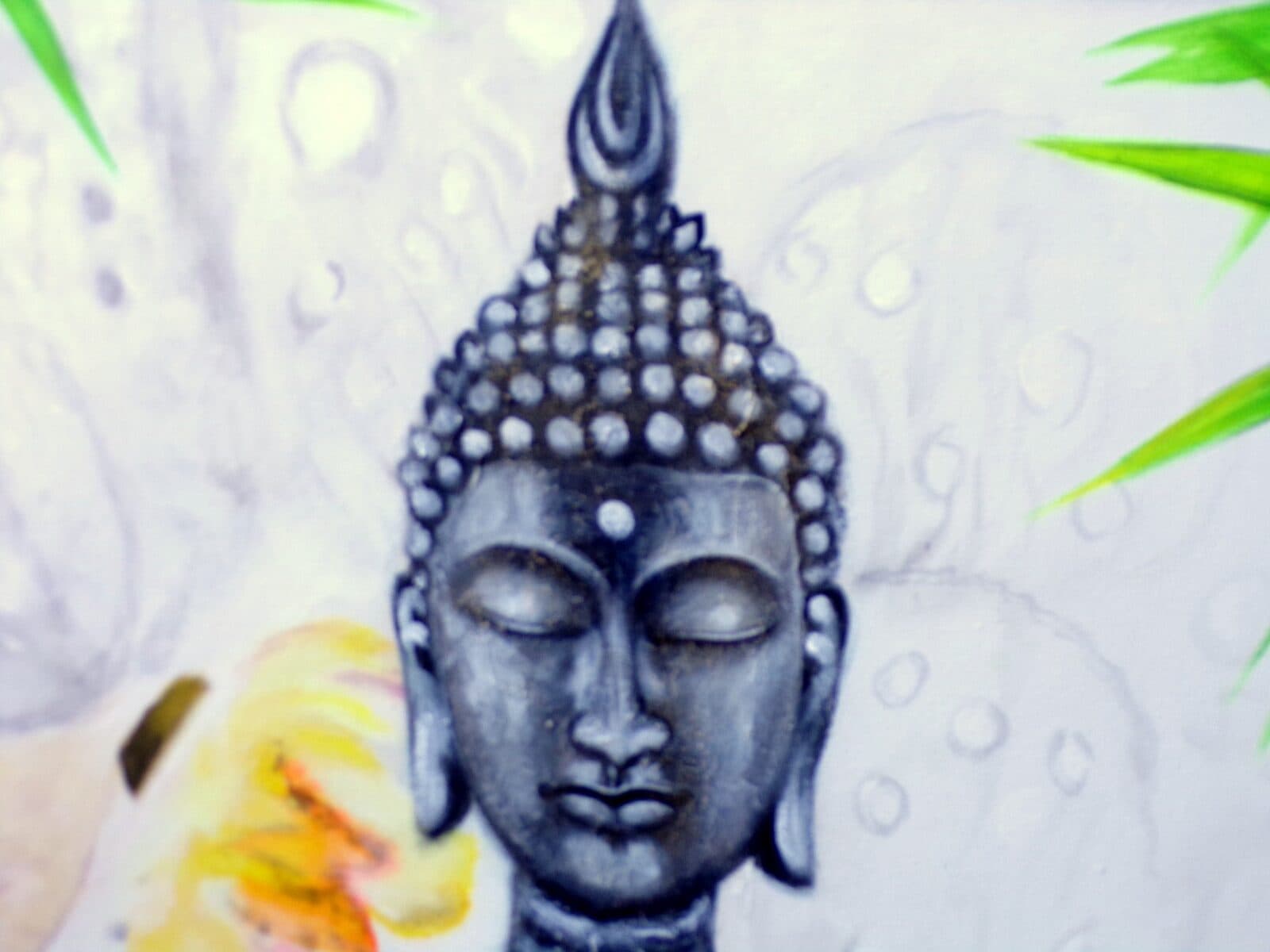 Quadro dipinto volto di Buddha Thai in foresta di bambù cm 150x100 testata letto viso Budda - 3