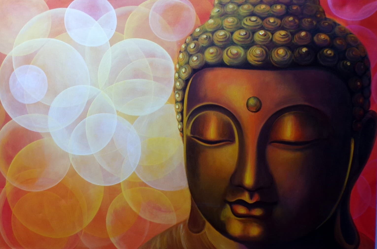 Quadro dipinto volto di Buddha arancio sole cm 150x100 testata letto viso Budda bianco nero - 2