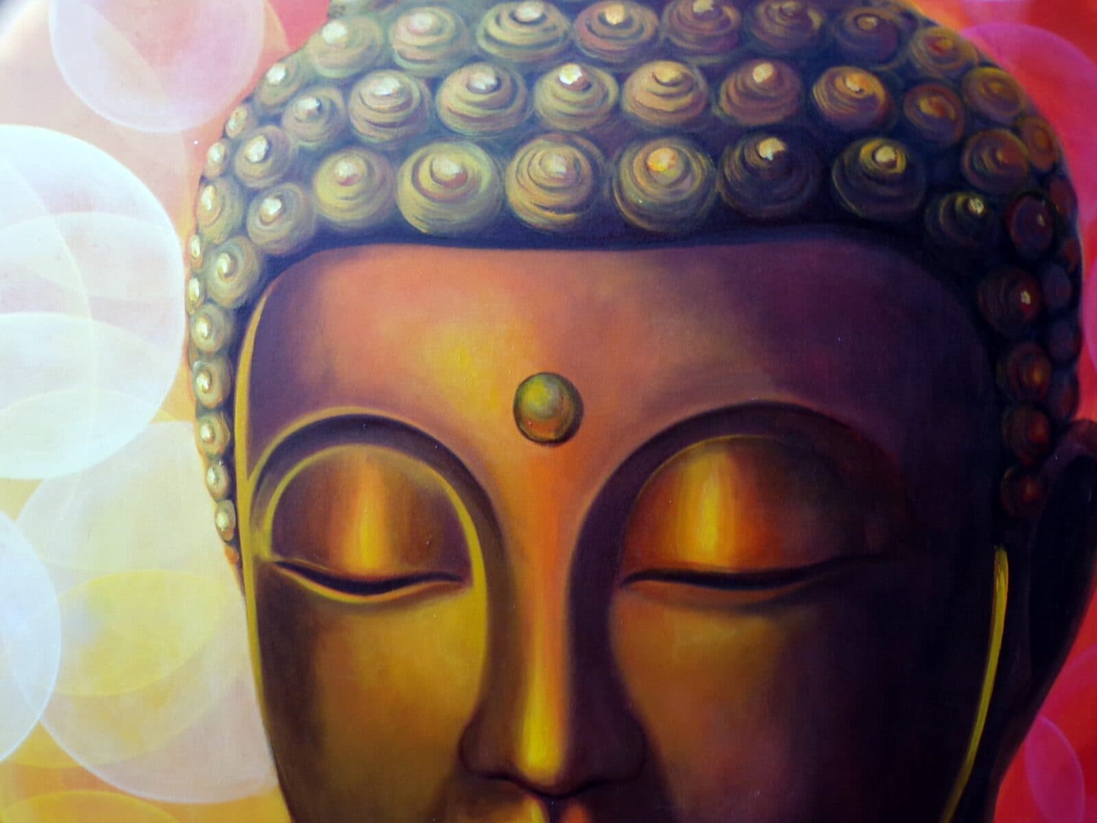 Quadro dipinto volto di Buddha arancio sole cm 150x100 testata letto viso Budda bianco nero - 3
