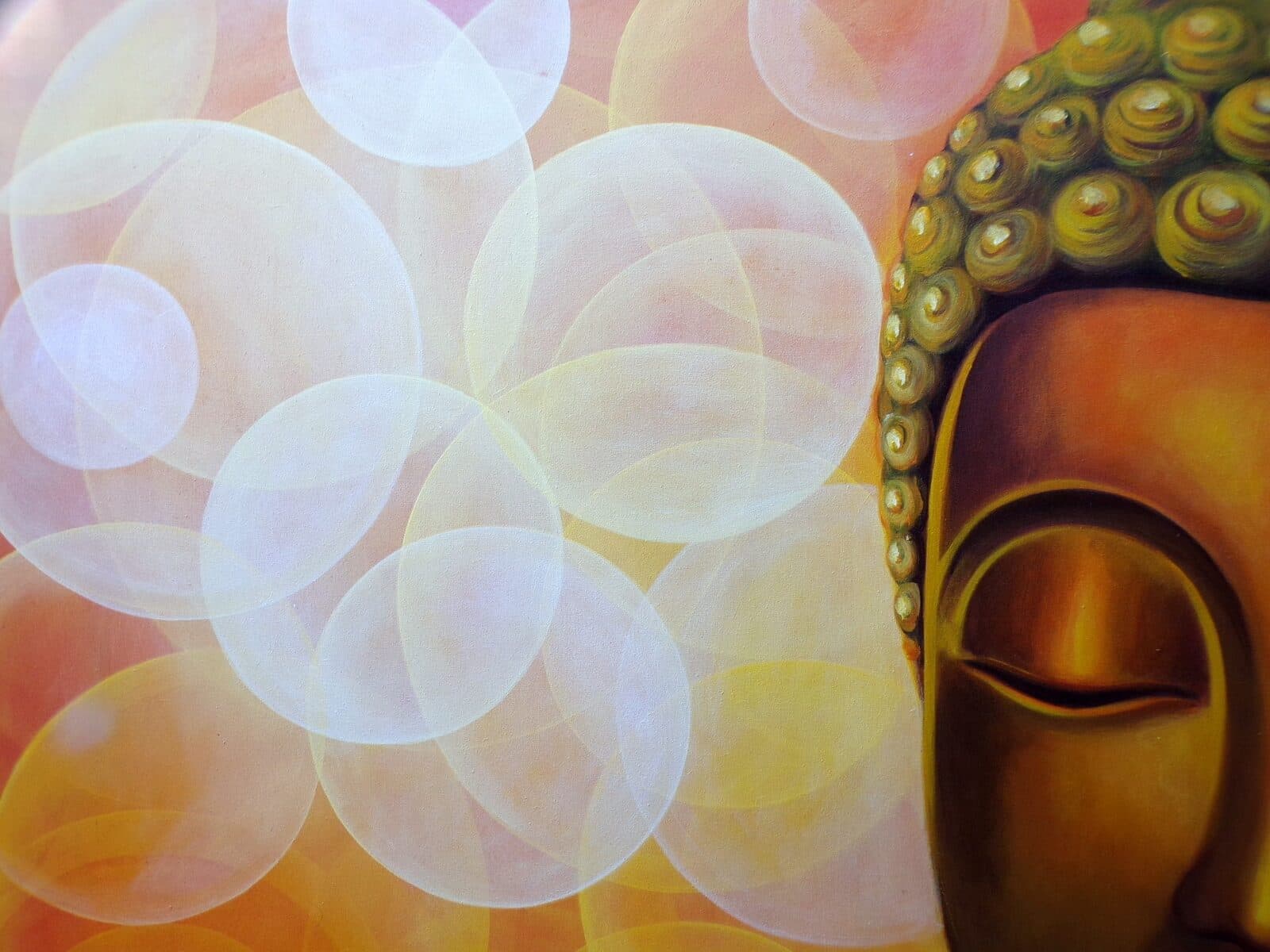 Quadro dipinto volto di Buddha arancio sole cm 150x100 testata letto viso Budda bianco nero - 4