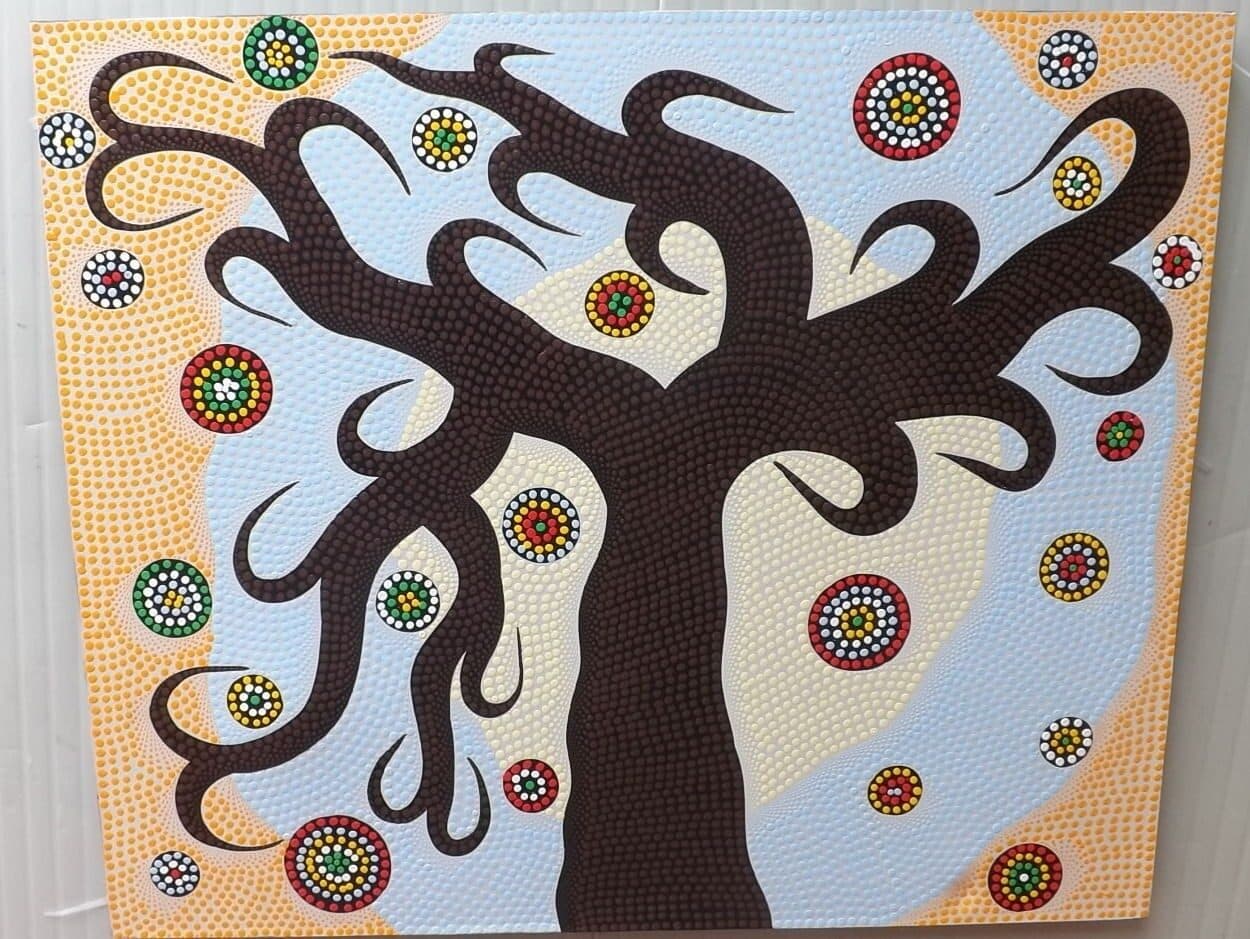 Quadro albero della vita Astratto cm 120x100 tecnica maori a puntini in acrilico - 3