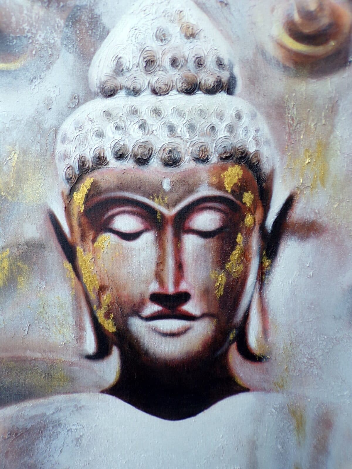 Quadro dipinto Buddha cm 120x90 testata letto viso Budda bianco oro - 4