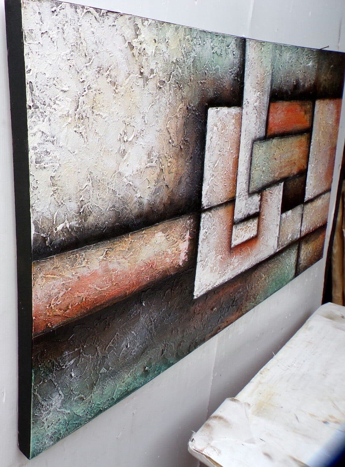 Quadro astratto moderno arredo cm 150x80 dipinto tela materico arancio caldo - 3