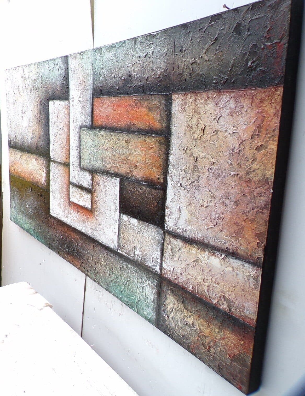 Quadro astratto moderno arredo cm 150x80 dipinto tela materico arancio caldo - 4