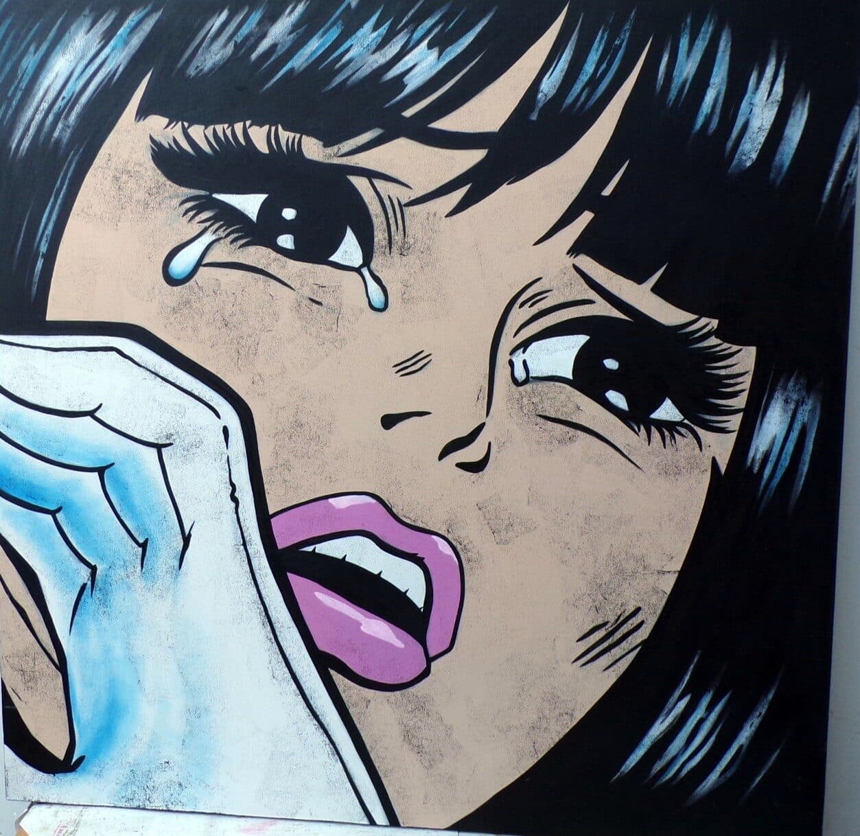 Quadro dipinto pop art ragazza cm120x120 tipo Lichtenstein moderno industrial tela pannello donna - 2