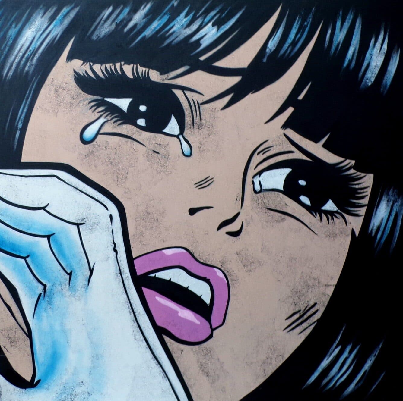 Quadro dipinto pop art ragazza cm120x120 tipo Lichtenstein moderno industrial tela pannello donna - 3