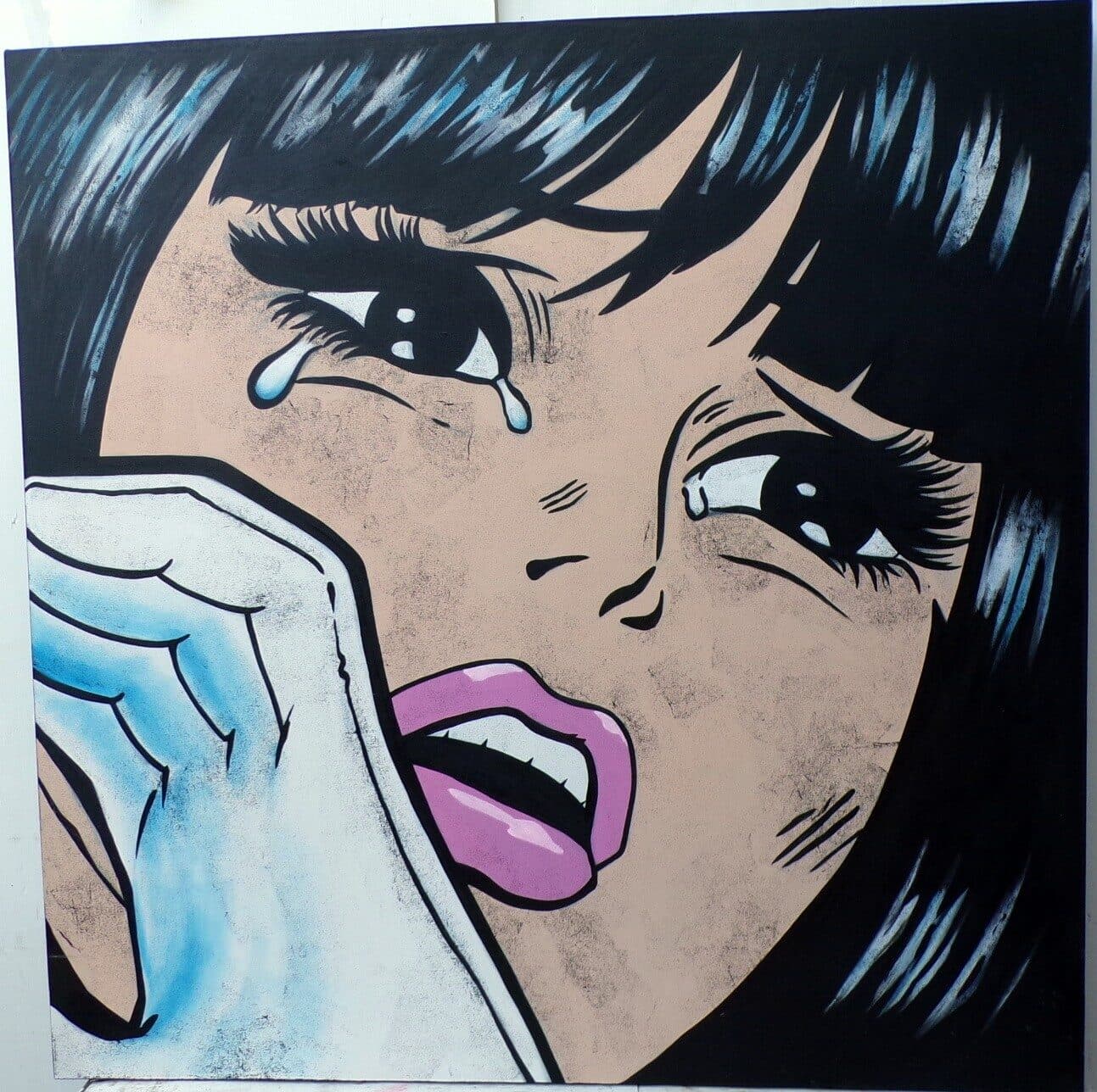 Quadro dipinto pop art ragazza cm120x120 tipo Lichtenstein moderno industrial tela pannello donna - 4