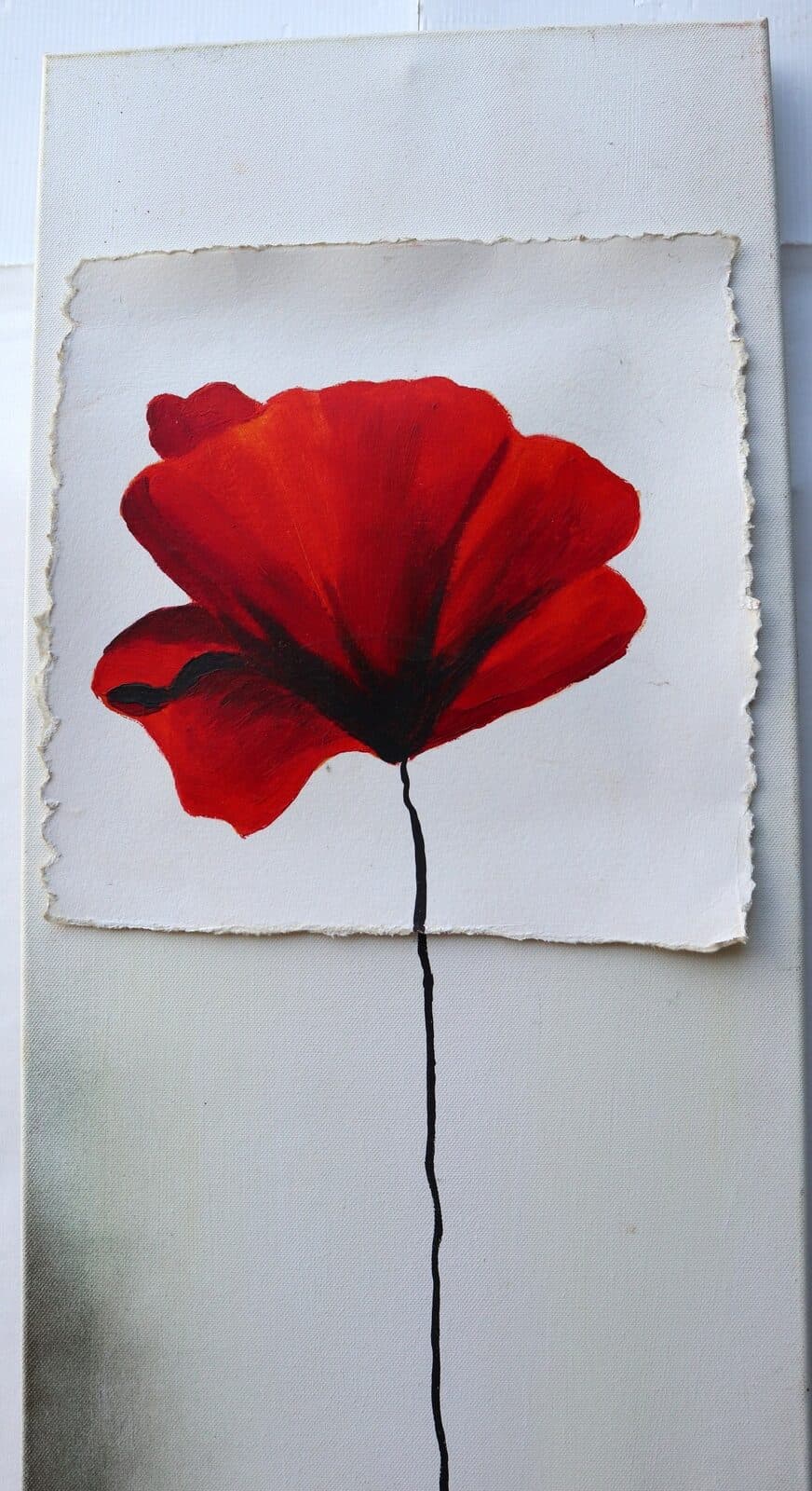 Quadro dipinto pop art  papavero  moderno industrial tela pannello fiori  cm 90x30 - 3