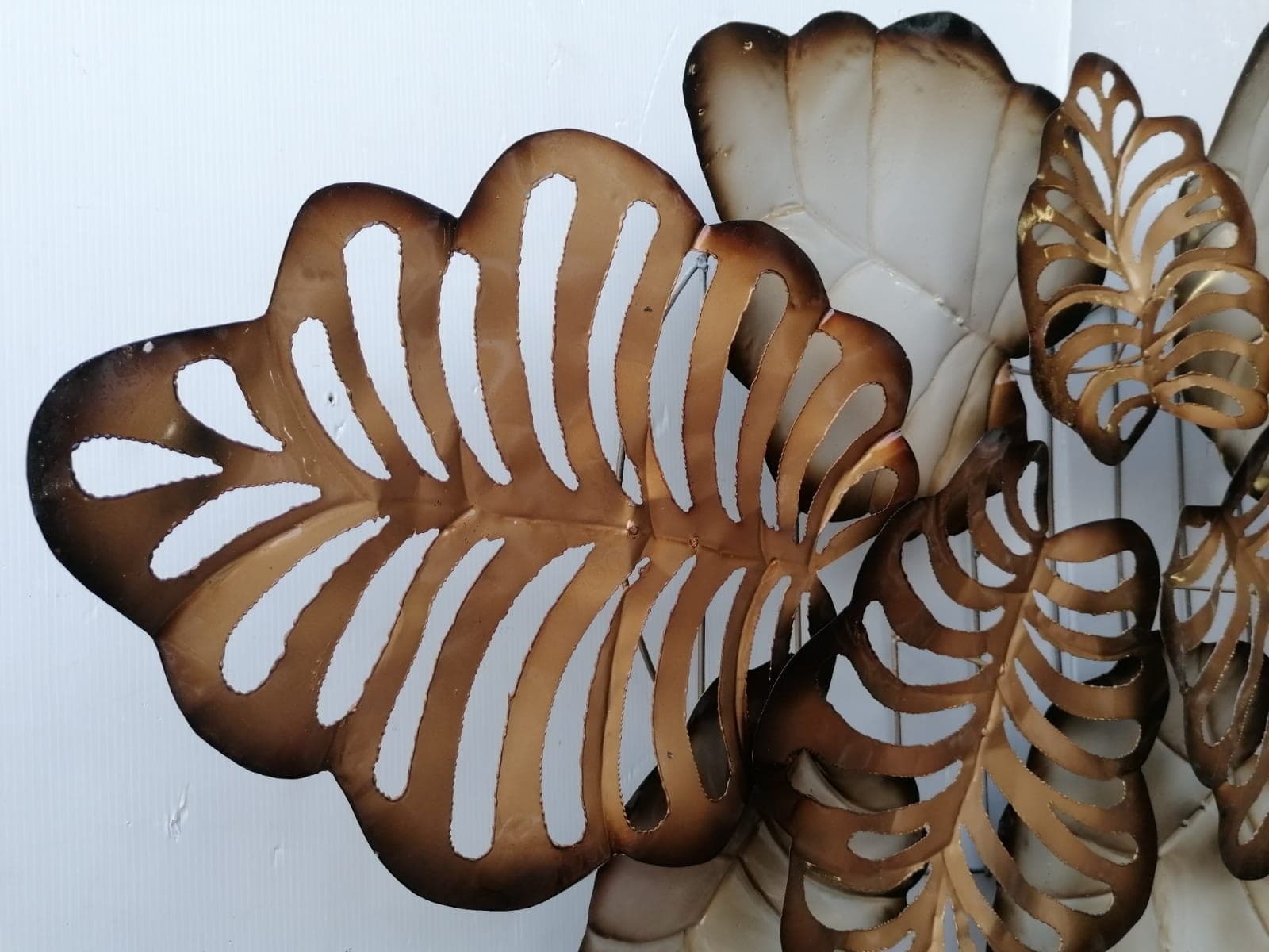 Pannello floreale edere vegetale in metallo creato e colorato mano cm 130x65 banano edera fiori arte opera - 7
