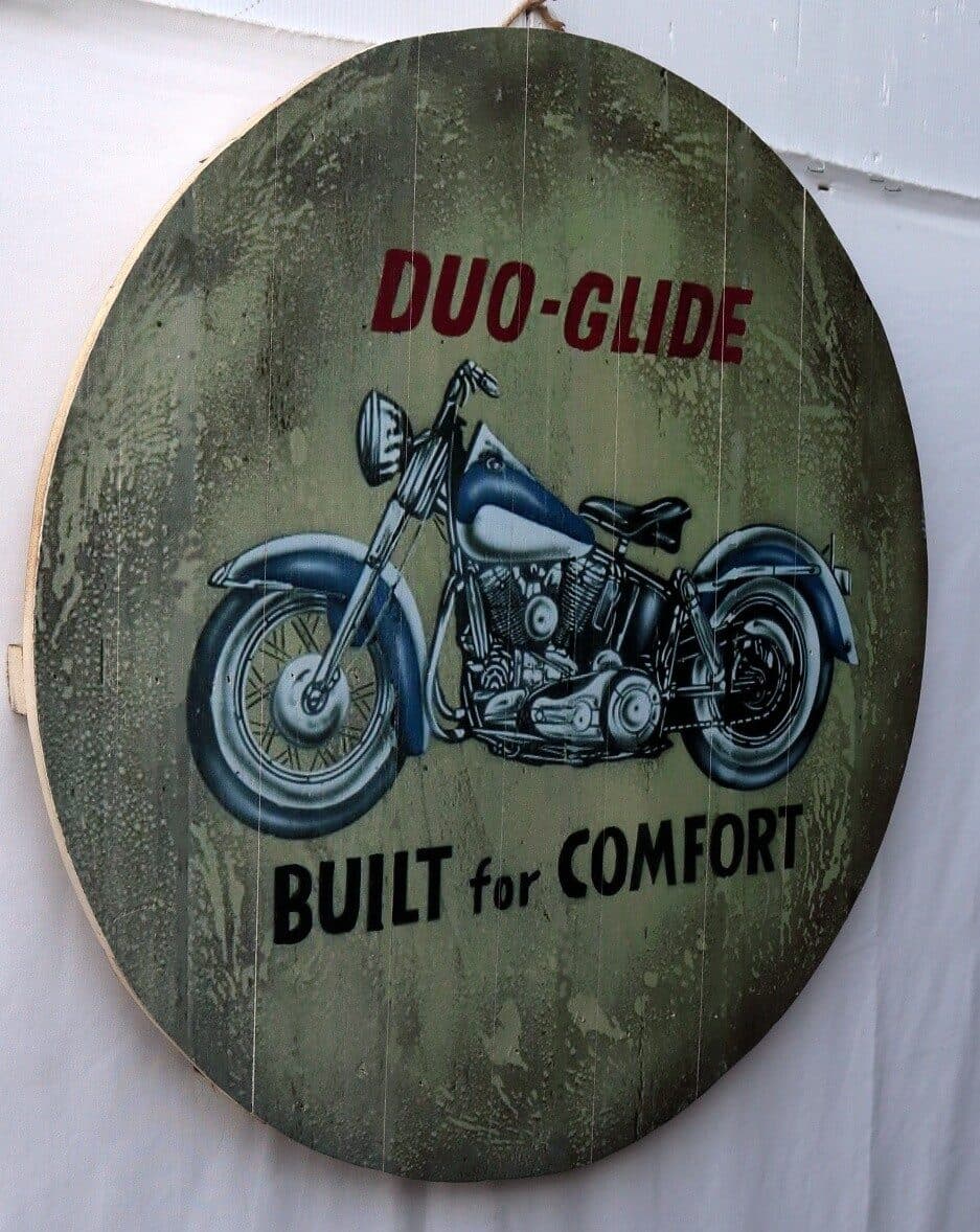 Pannello decorativo  in legno rappresentante Duo Glide di Harley Davidson un mito cm  58 H D - 6