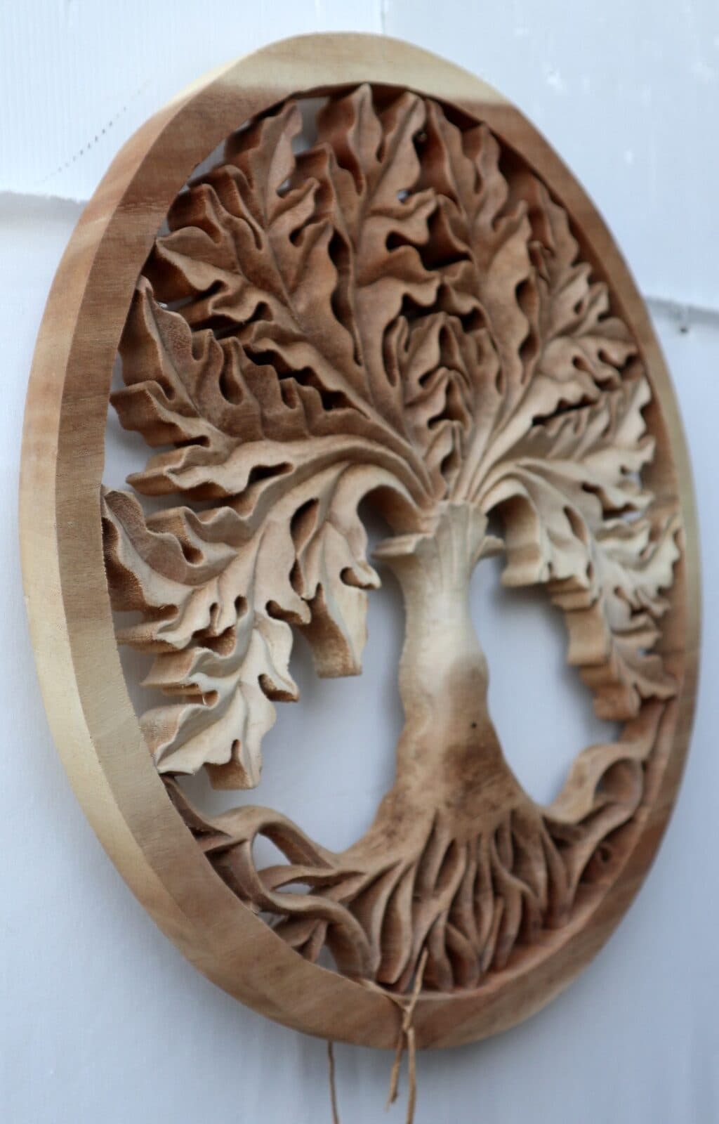 Pannello quadro albero della vita legno suar massello  traforato a mano diametro cm 40 naturale palma - 5