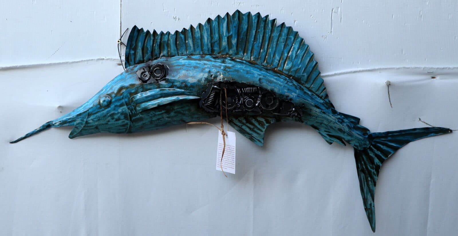 Pannello marino in metallo pesce Marlin creato e colorato mano con ingranaggi - 2