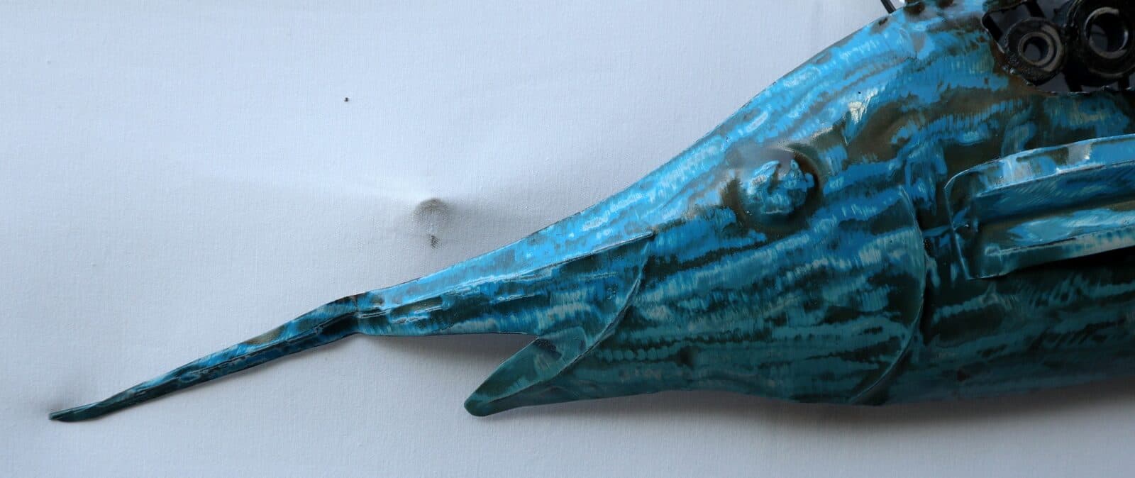 Pannello marino in metallo pesce Marlin creato e colorato mano con ingranaggi - 3