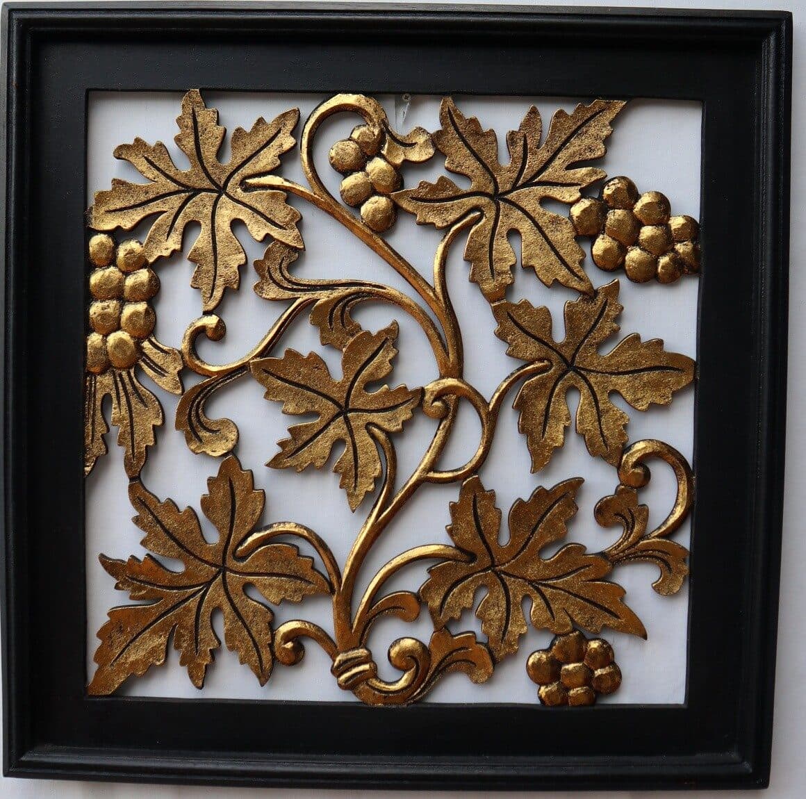 Pannello Quadro in legno Albero della vita olivo oro cornice nera arredo dipinto - 2