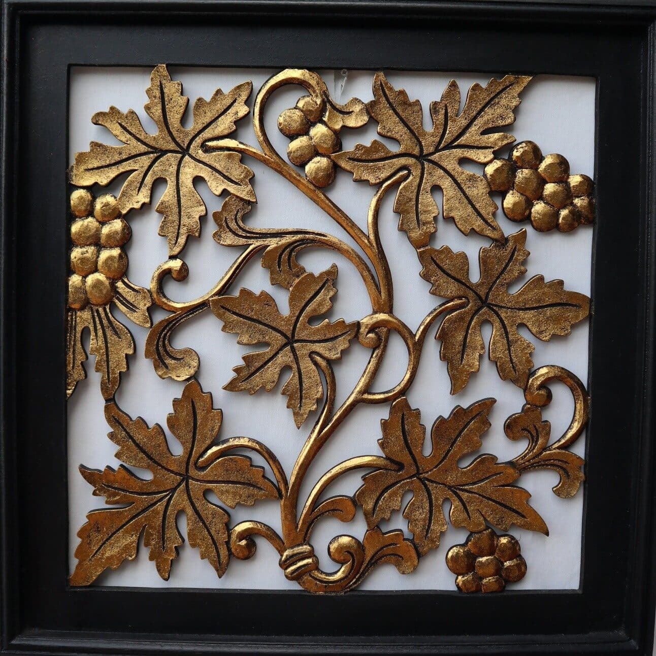 Pannello Quadro in legno Albero della vita olivo oro cornice nera arredo dipinto - 3