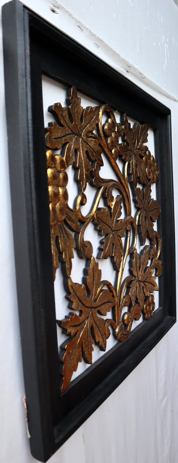 Pannello Quadro in legno Albero della vita olivo oro cornice nera arredo dipinto - 6