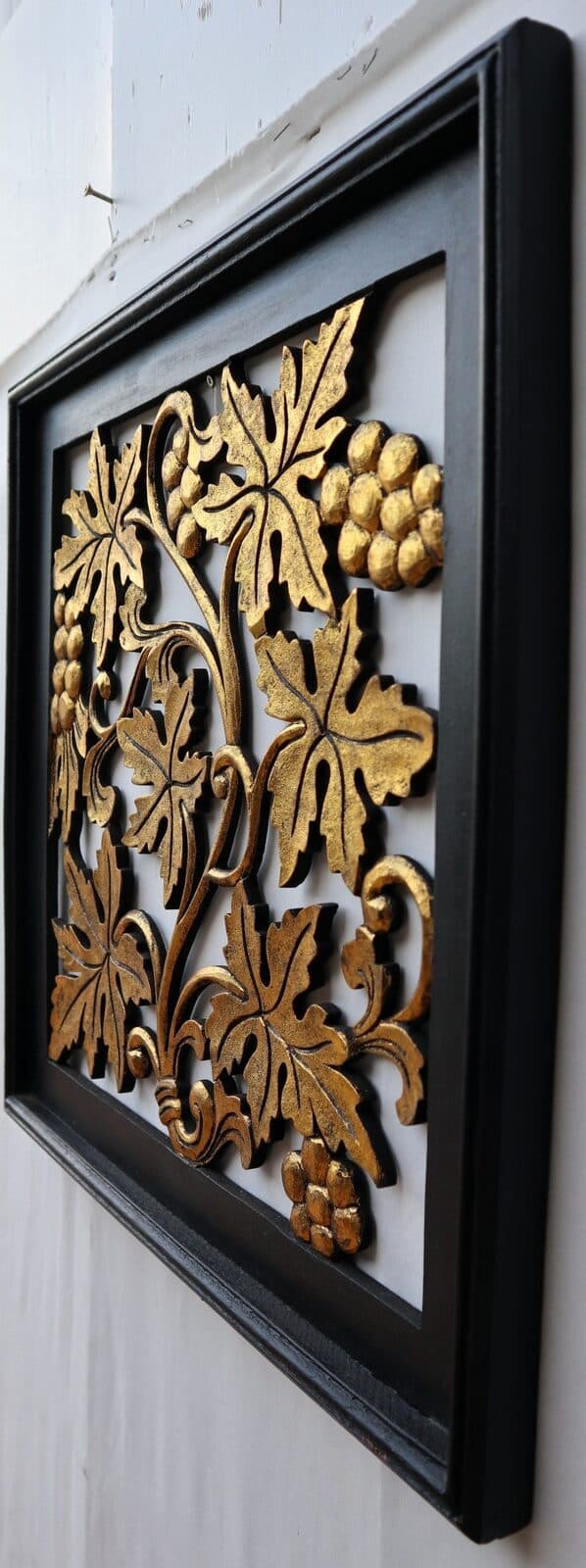 Pannello Quadro in legno Albero della vita olivo oro cornice nera arredo dipinto - 7