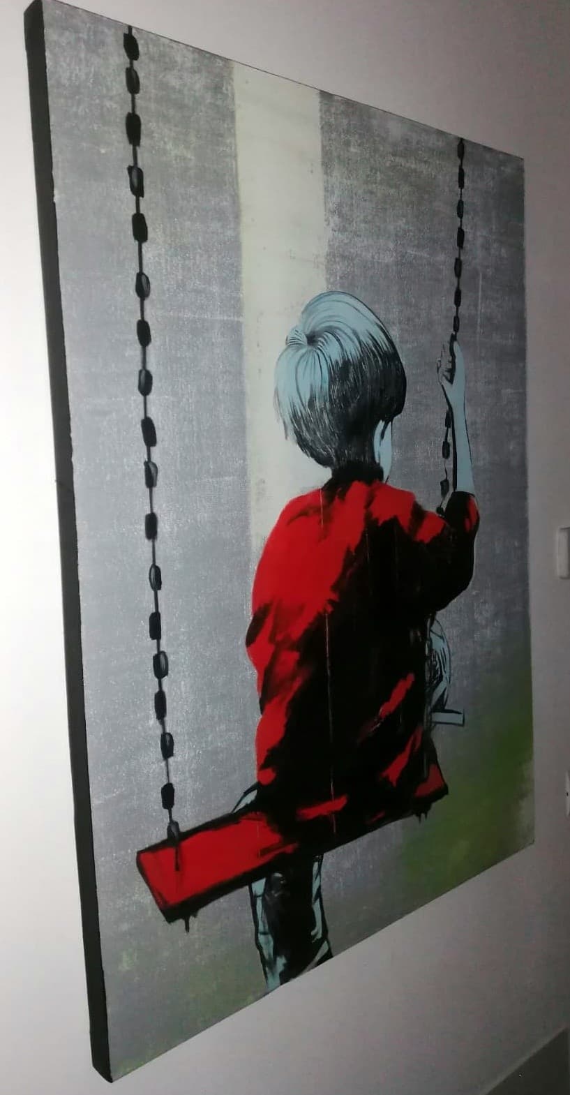 Quadro Bimbo su altalena  Pop cm 120x90 testata letto pop art moderno arredo - 2