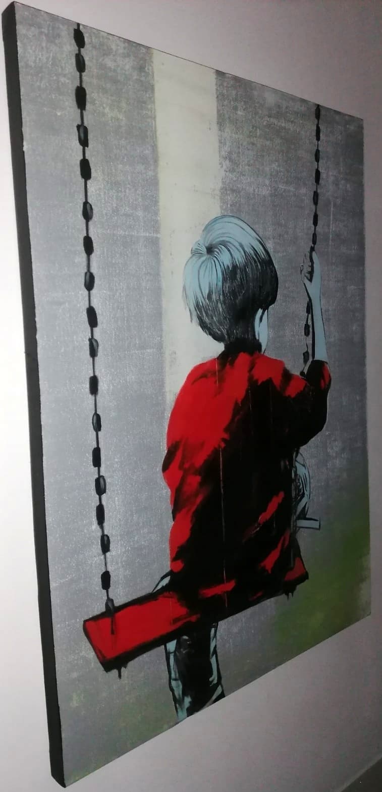 Quadro Bimbo su altalena  Pop cm 120x90 testata letto pop art moderno arredo - 3