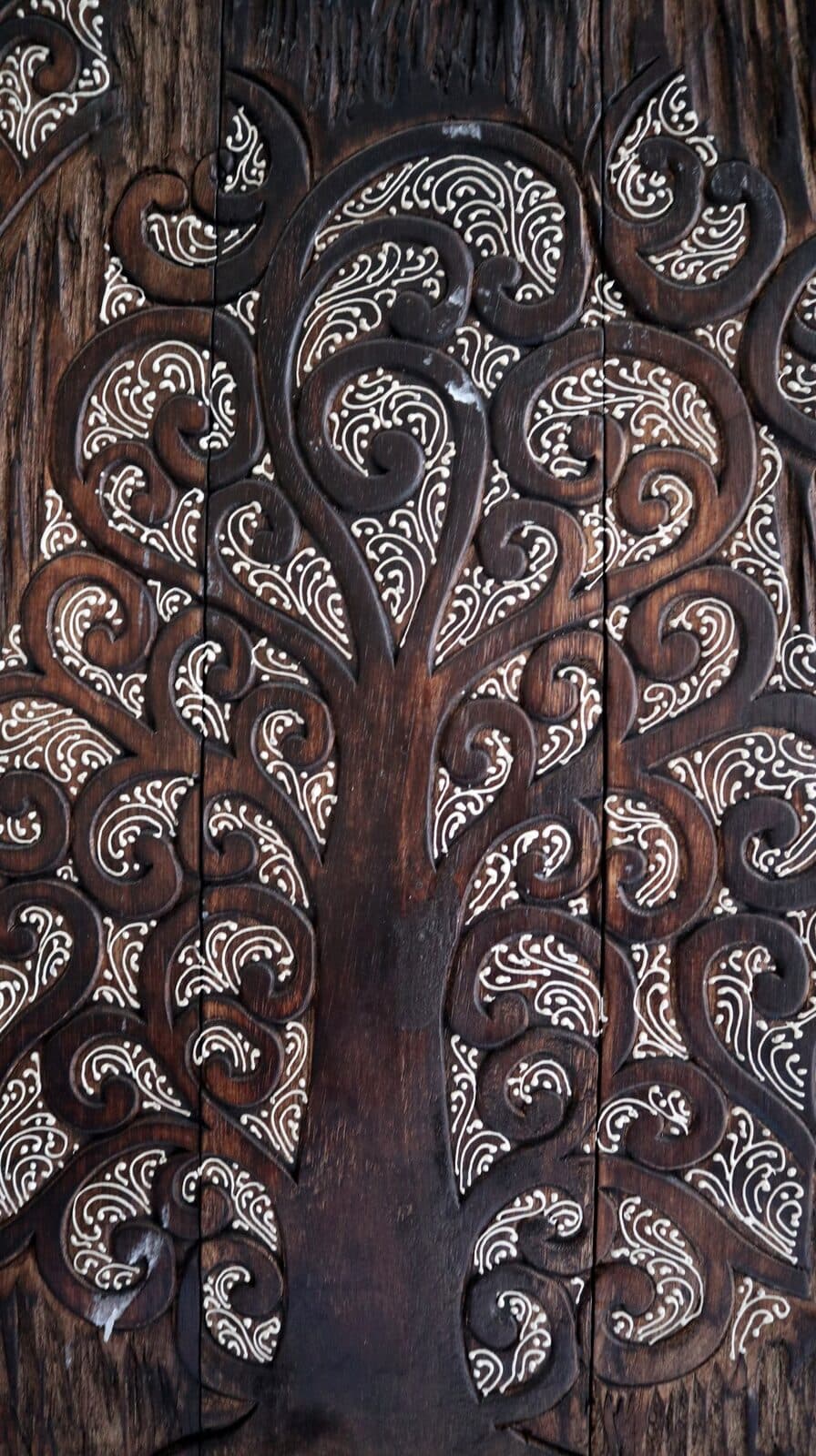 Pannello Quadro in legno albero della vita  arredo  cm 80x54x2 intagliato e dipinto - 2