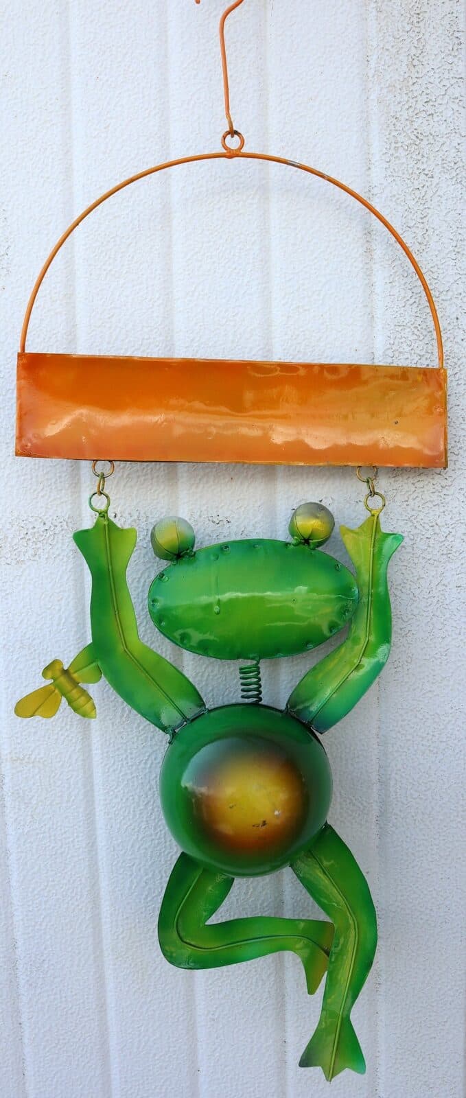 Pannello  welcome con una rana in metallo creata e colorata mano cm 60x25 dipinte realizzate artigianalmente - 6