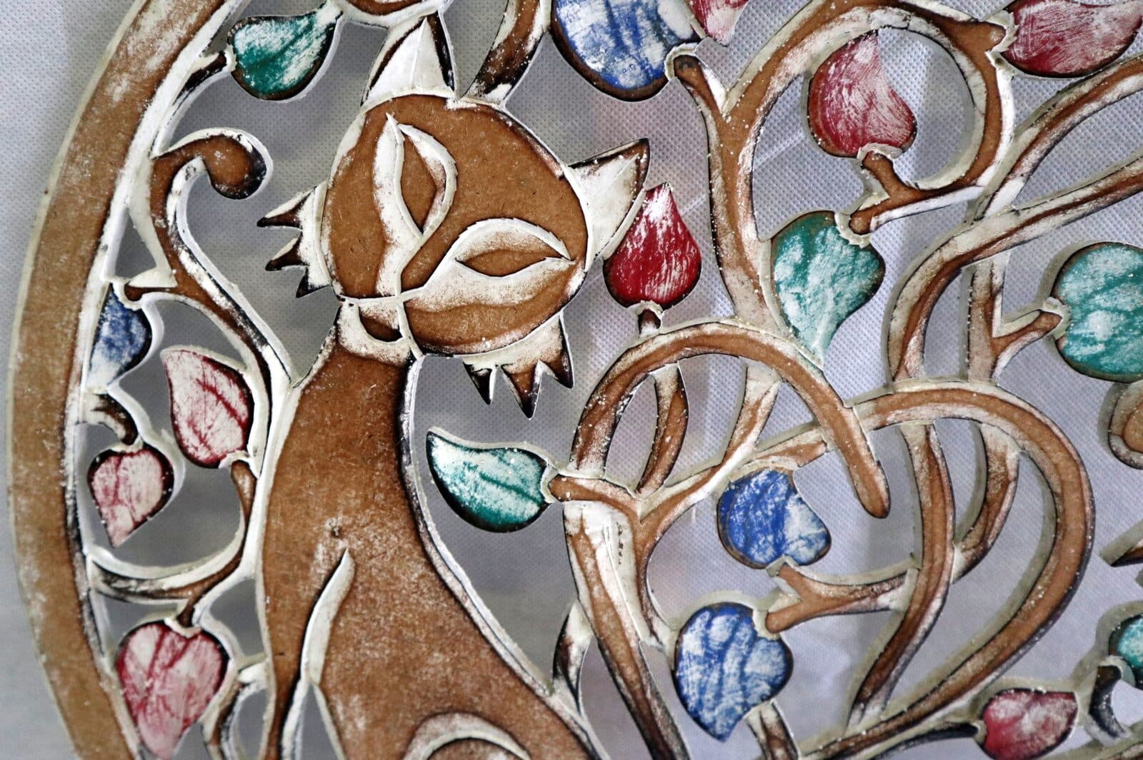 Pannello albero della vita in legno mdf cm 50 con due Gatti tondo multicolor - 4