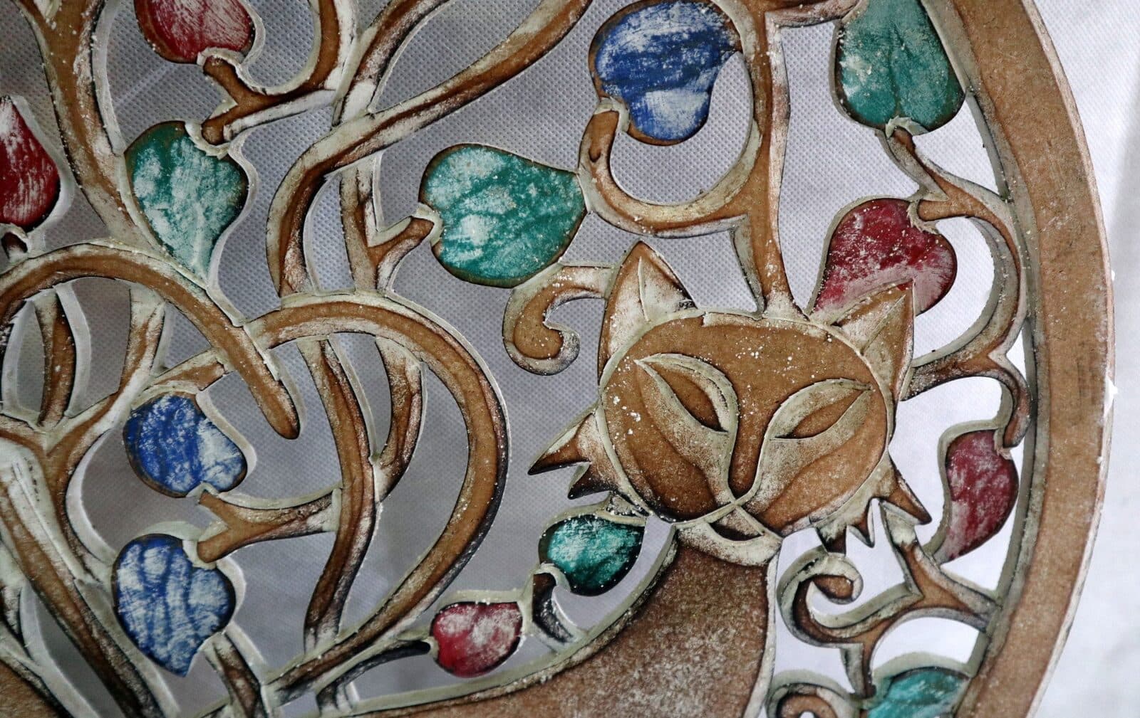 Pannello albero della vita in legno mdf cm 50 con due Gatti tondo multicolor - 5