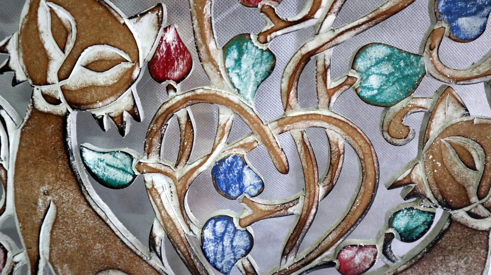 Pannello albero della vita in legno mdf cm 50 con due Gatti tondo multicolor - 6