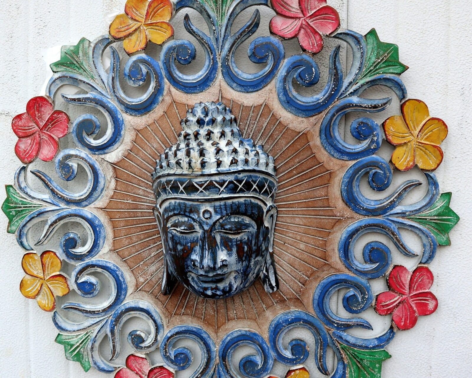 Pannello albero della vita con volto di Buddha in legno mdf cm 60 con due Gatti tondo multicolor - 2