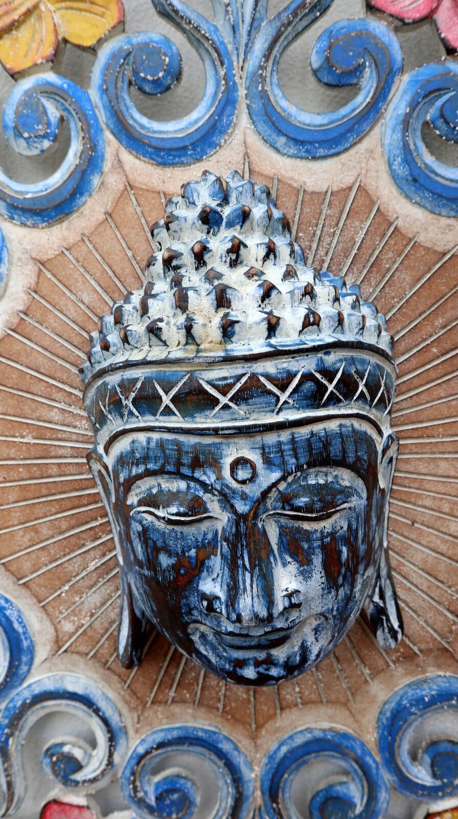 Pannello albero della vita con volto di Buddha in legno mdf cm 60 con due Gatti tondo multicolor - 3