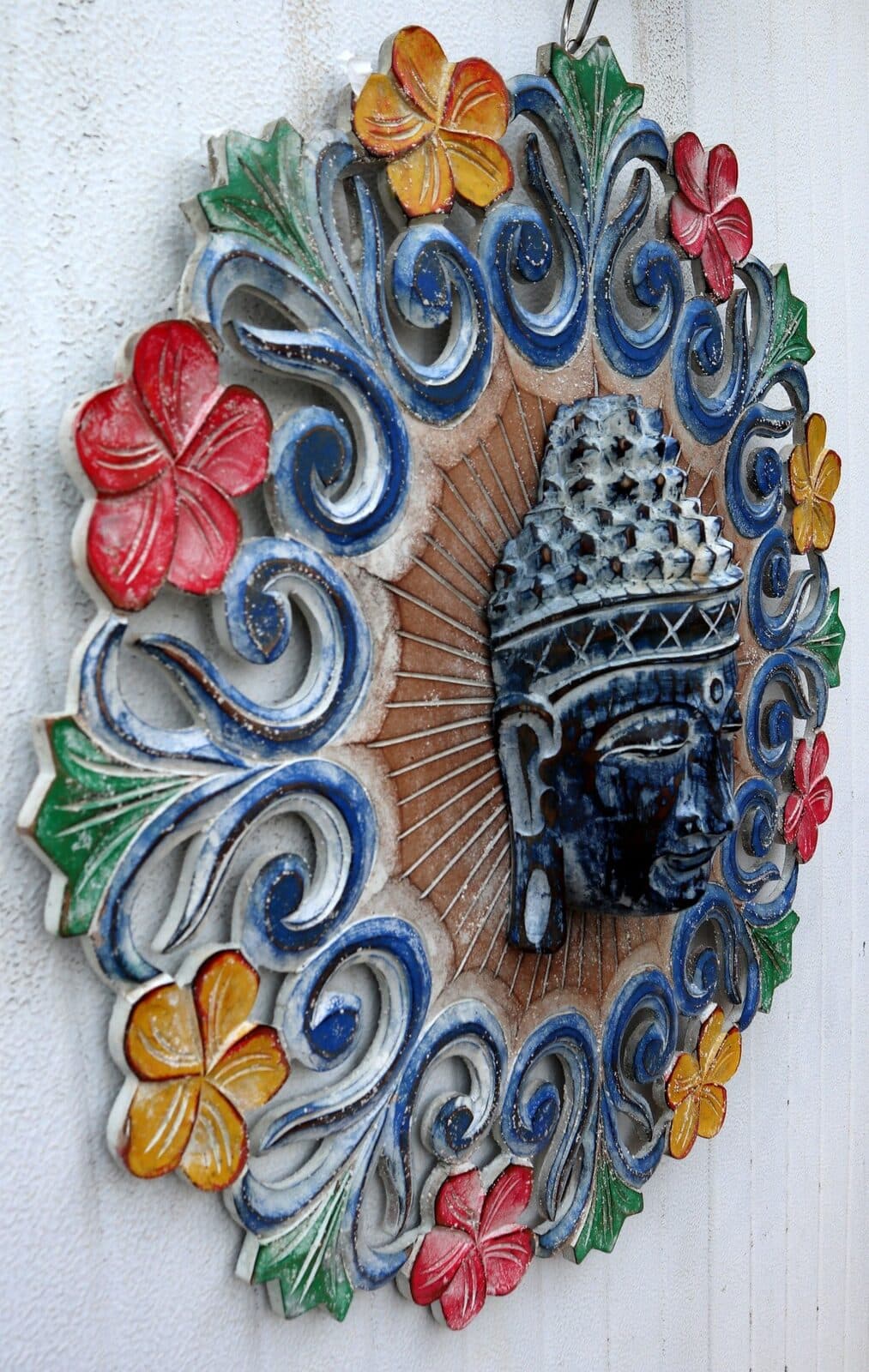 Pannello albero della vita con volto di Buddha in legno mdf cm 60 con due Gatti tondo multicolor - 4