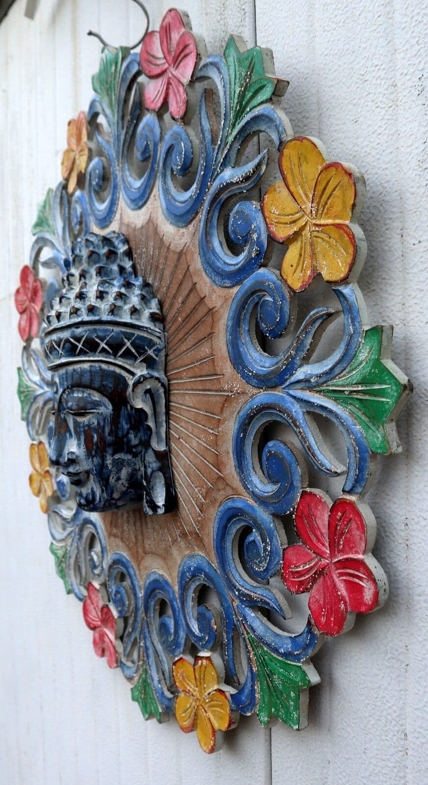 Pannello albero della vita con volto di Buddha in legno mdf cm 60 con due Gatti tondo multicolor - 5
