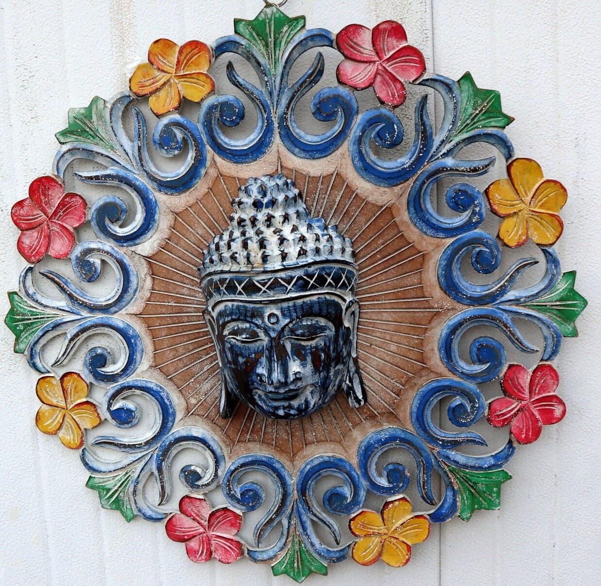 Pannello albero della vita con volto di Buddha in legno mdf cm 60 con due Gatti tondo multicolor - 6