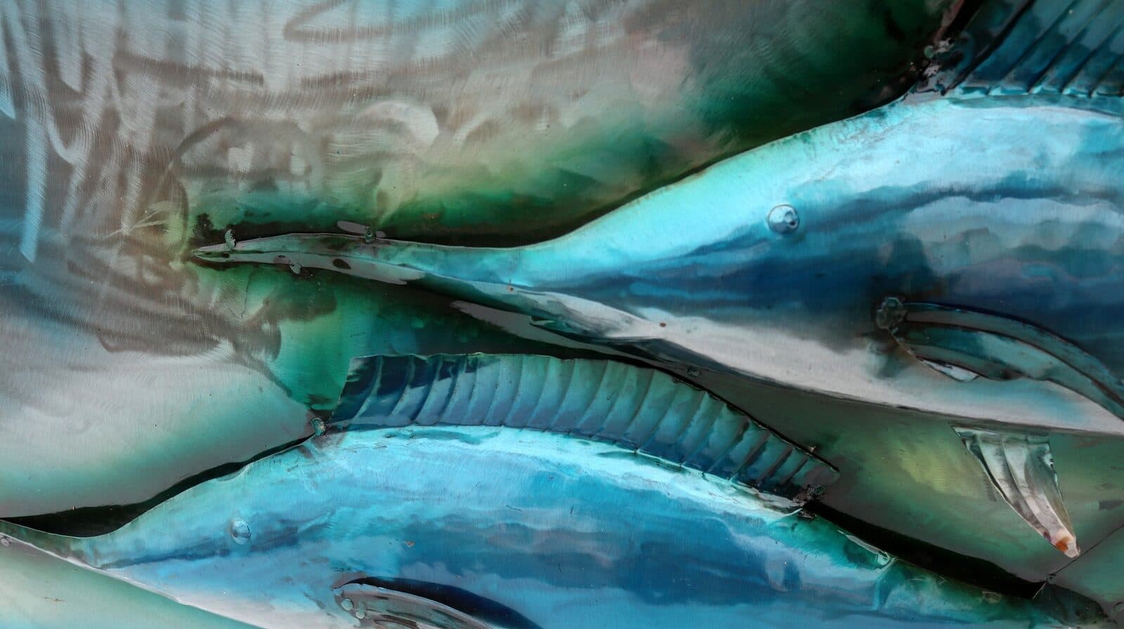 Quadro dipinto in metallo a rilievo con Marlin pesci   cm 120x80  azzurro - 4
