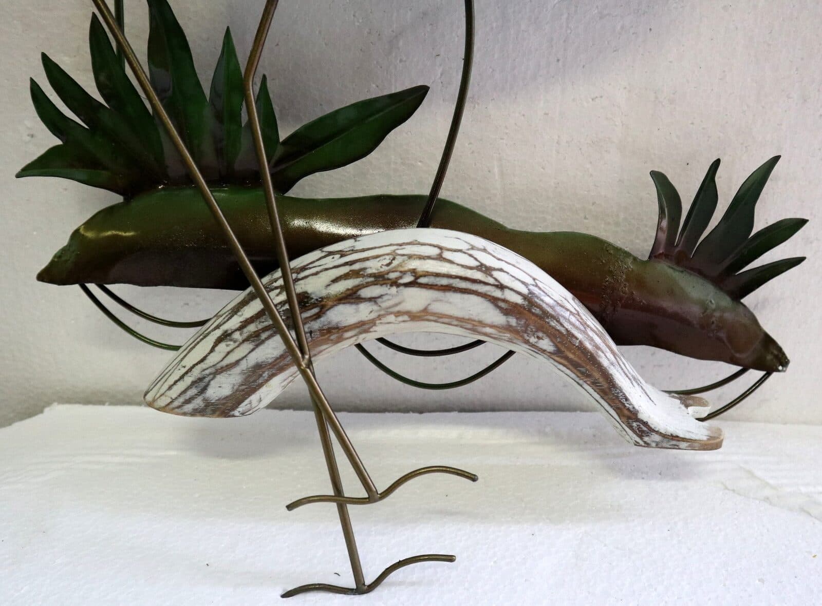 Pannello  in metallo con fenicottero in legno creato e colorato mano cm 35x10x82 dipinto realizzate artigianale - 5