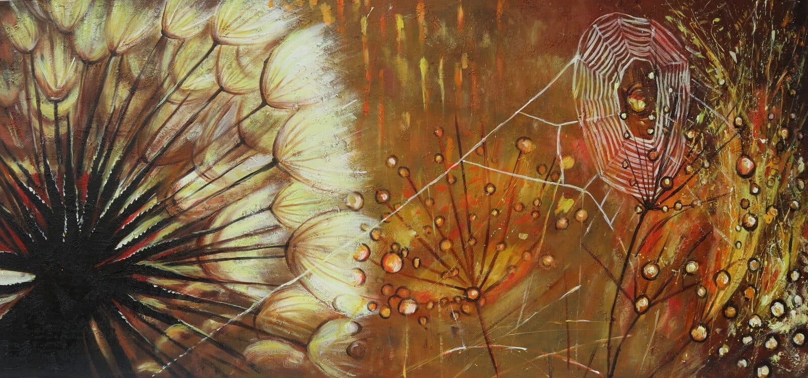 Quadro dipinto floreale astratto oro  cm 150x70  moderno tela pannello