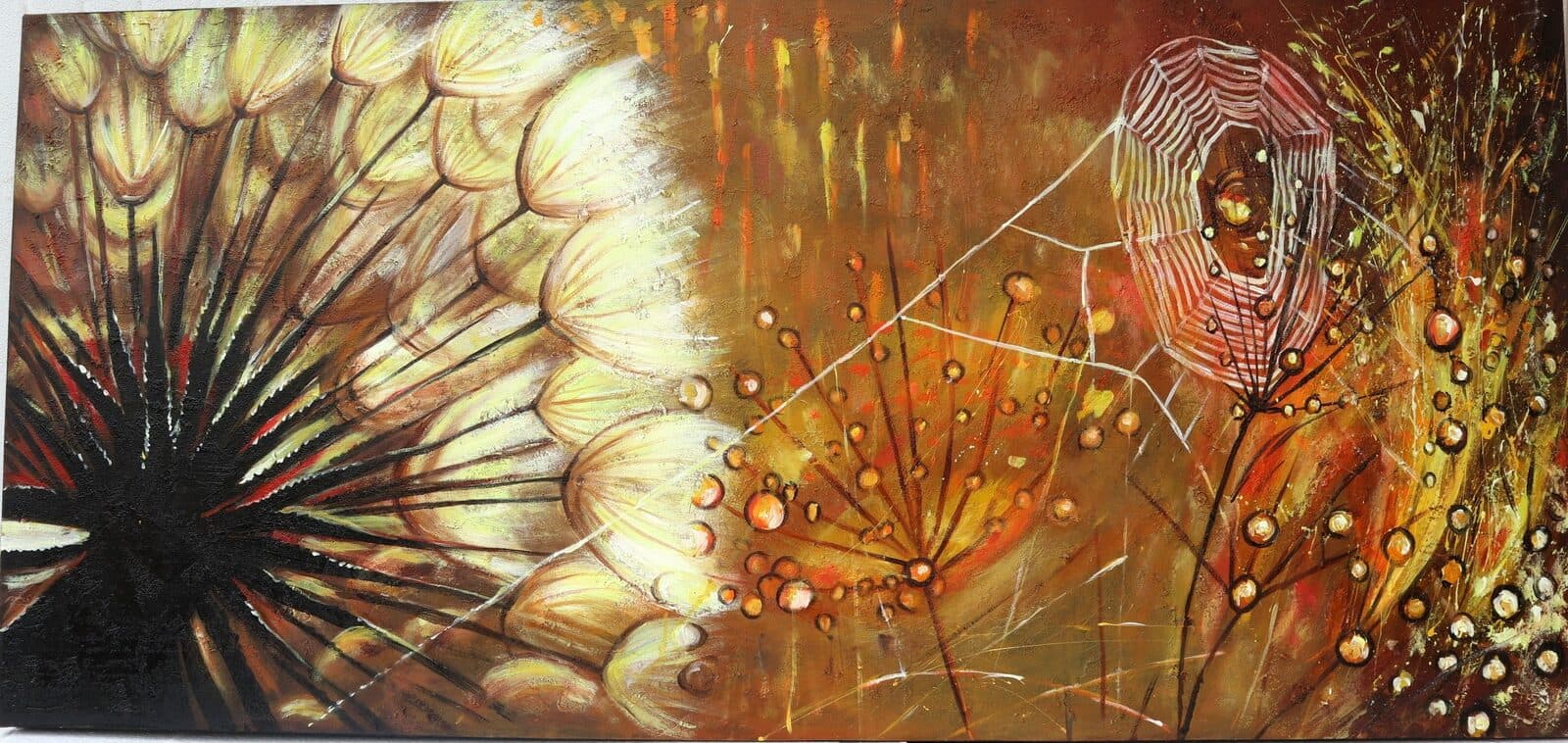 Quadro dipinto floreale astratto oro  cm 150x70  moderno tela pannello - 2