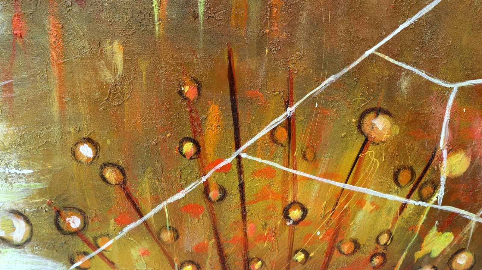 Quadro dipinto floreale astratto oro  cm 150x70  moderno tela pannello - 4