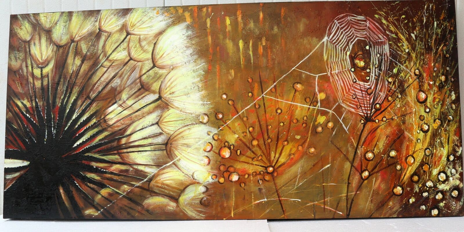 Quadro dipinto floreale astratto oro  cm 150x70  moderno tela pannello - 6