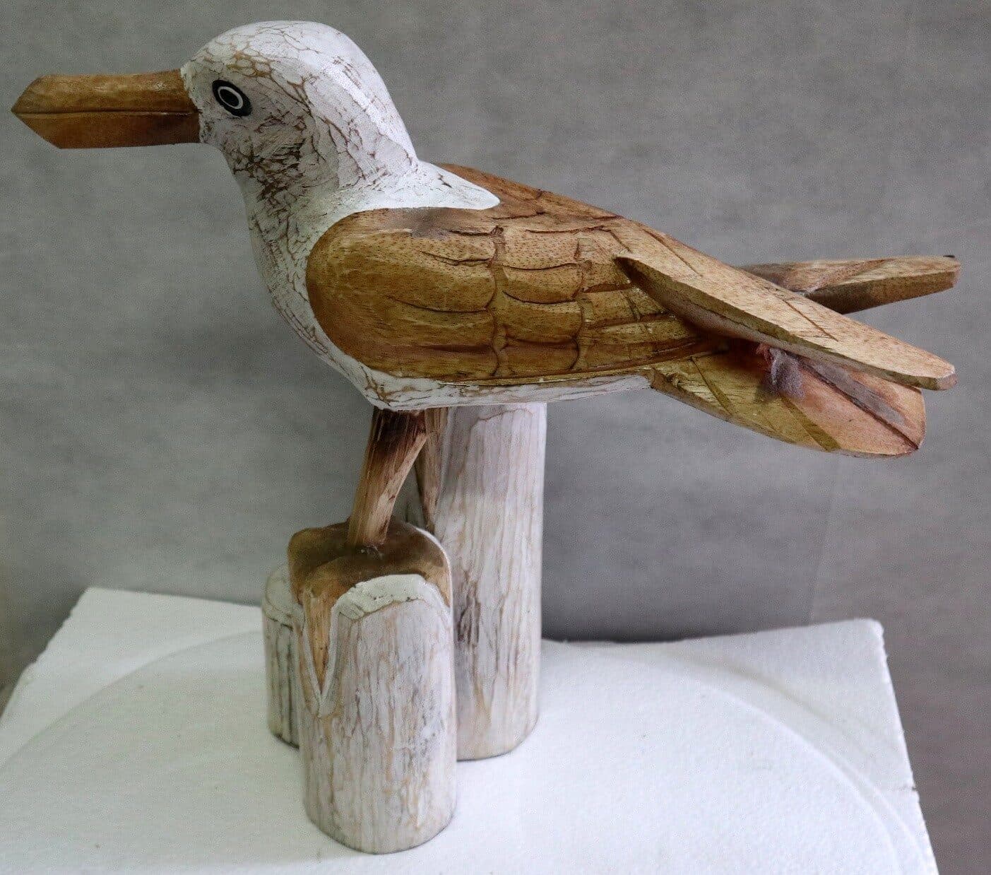 Scultura di Gabbiano in legno da cm 48x20x40 gabbiano dipinto medio - 4