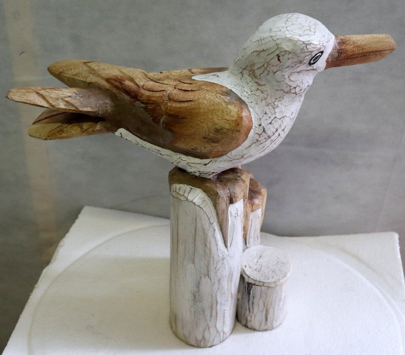 Scultura di Gabbiano in legno da cm 48x20x40 gabbiano dipinto medio - 6