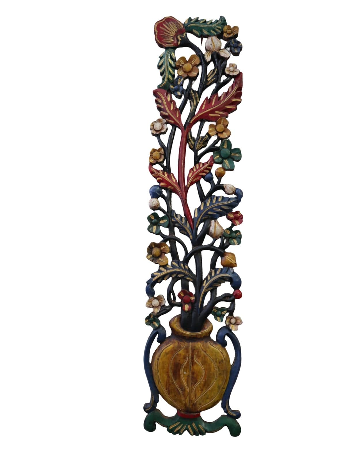 Albero della Vita in Legno Intagliato e Dipinto a Mano – Scultura Murale Artigianale Indonesiana 100 cm - 2